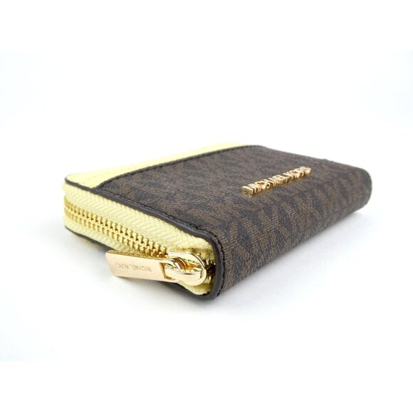 Michael Kors Jet Set Brown Yellow Medium Logo Zip Around Card Wallet NWOT - Picture 3 of 9